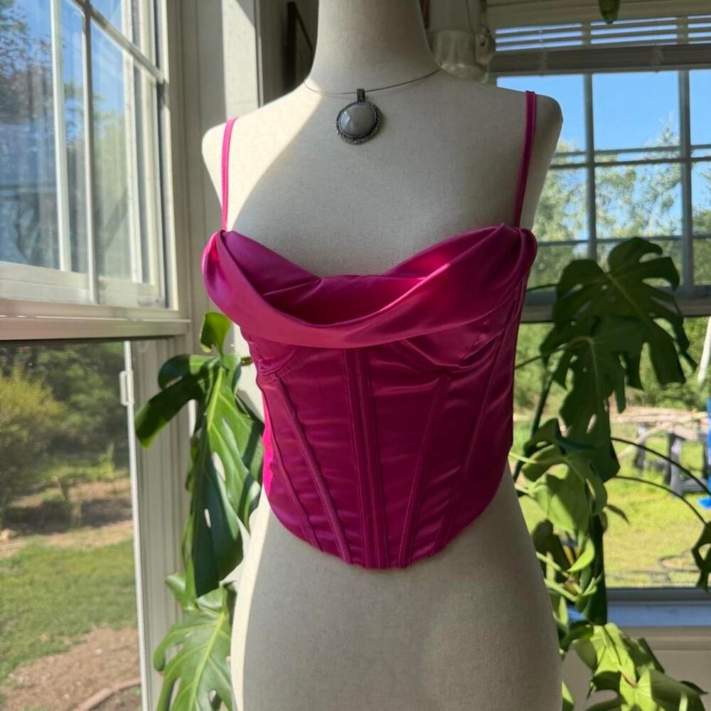 Pink Satin Corset Style Top Small